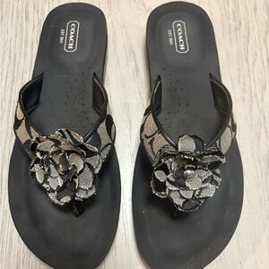 Coach Black and Cream Floral Sandals